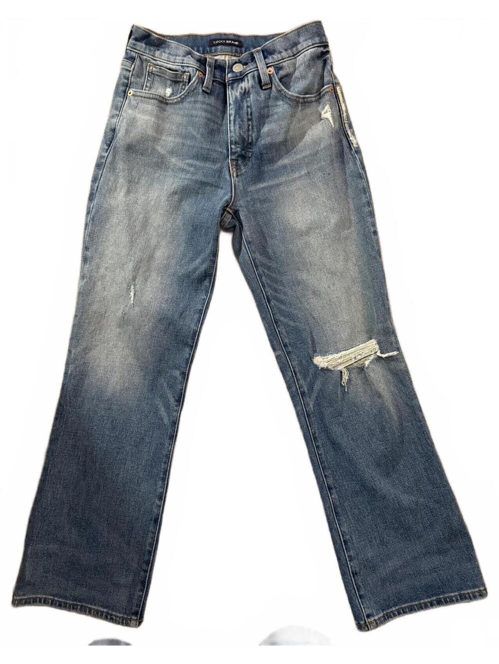 Lucky Brand Bridgette High Rise Crop Mini Boot Distressed Blue Jeans